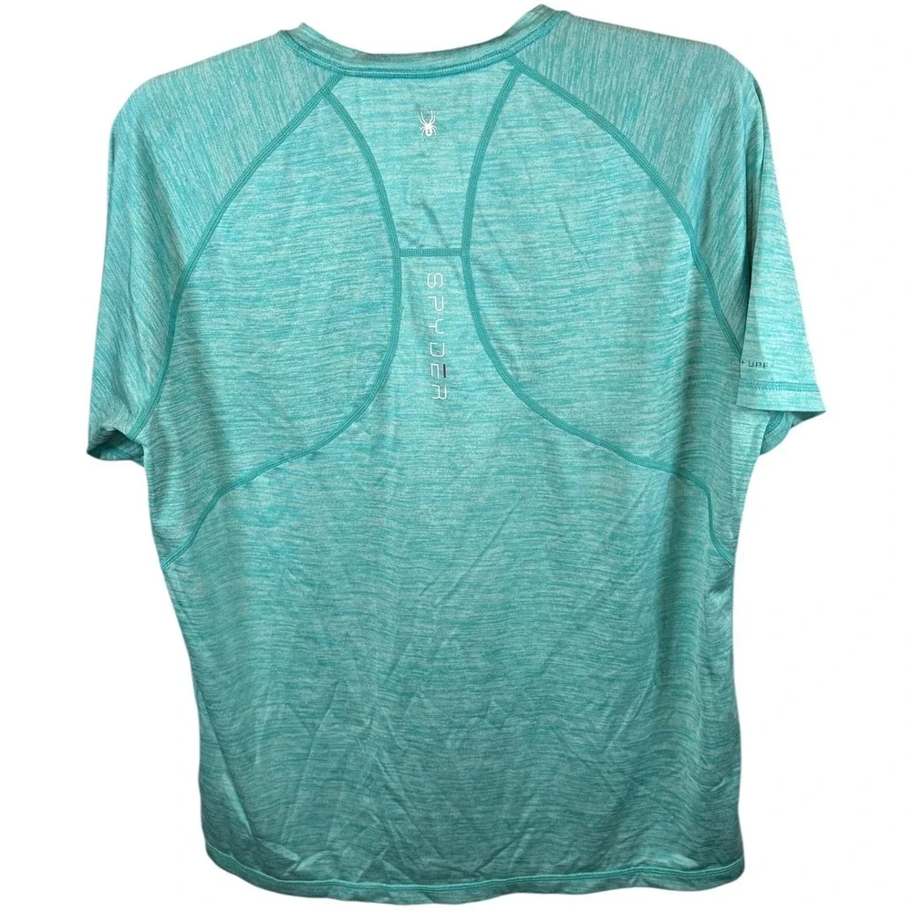 Spyder Swim Mens Rash‎ Guard Shirt Teal Heather UPF 30+ Short Sleeve Large